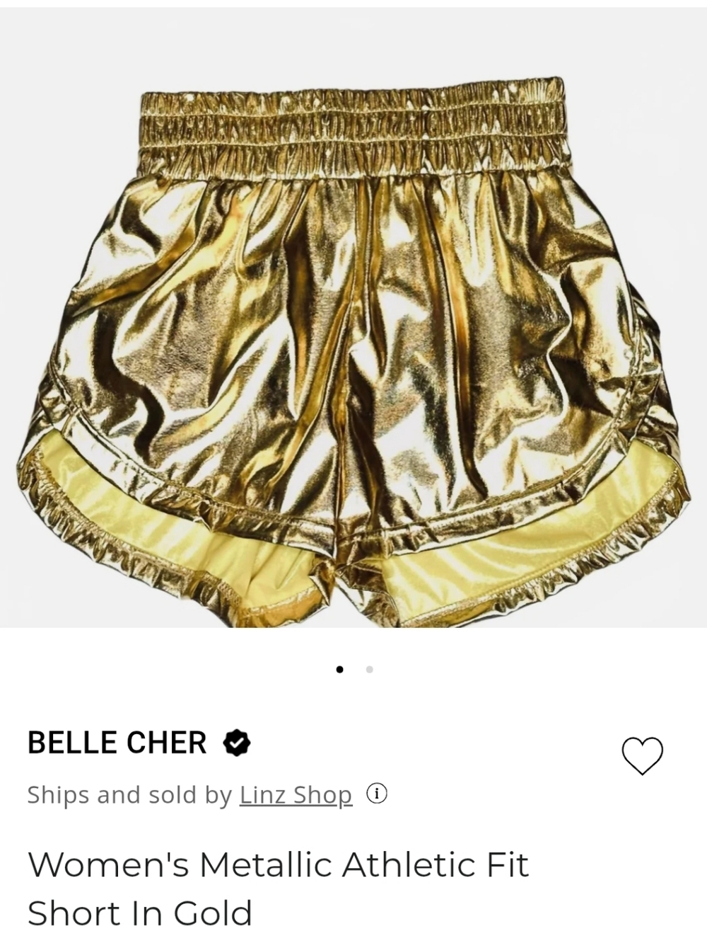 Belle Cher Metallic Gold Athletic Fit Shorts Sz Medium